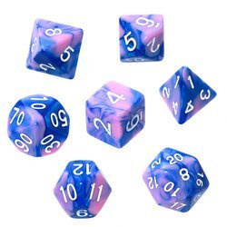 Komplet kości REBEL RPG - Dwukolorowe - Purpurowo-białe,złote cyfry