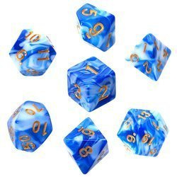 Komplet kości REBEL RPG - Dwukolorowe - Niebiesko-białe,złote cyfry
