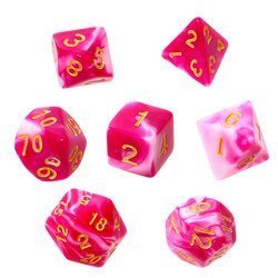Komplet kości REBEL RPG - Dwukolorowe - Różowo-białe, złote cyfry