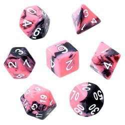 Komplet kości REBEL RPG - Dwukolorowe - Różowo-czarne,białe cyfry